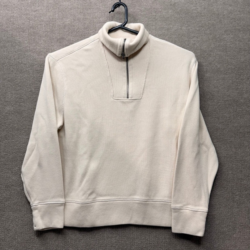 Banana Republic Mens XL French Rib Half Zip Pullover Cream Cotton 734153-00